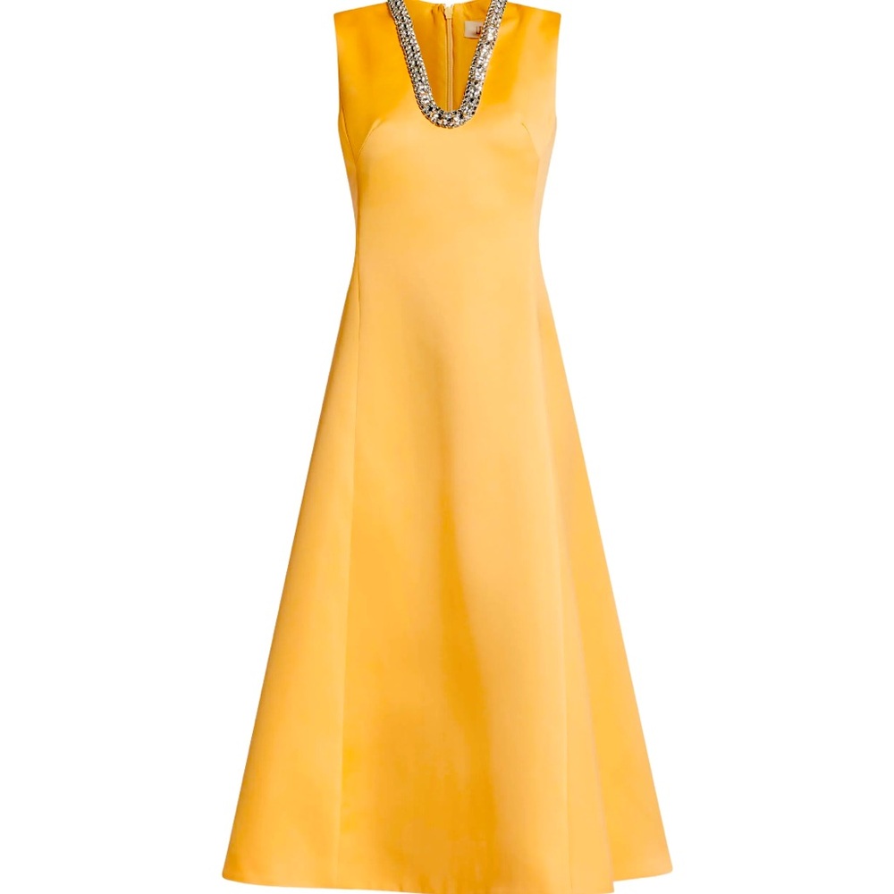 Vibrant Orange Embellished A-Line Midi Dress NWT